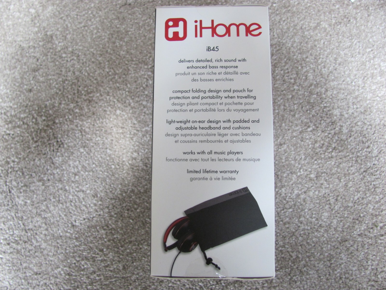 Brand New iHome iB45 On-Ear Folding Headphones with Travel Pouch Red
