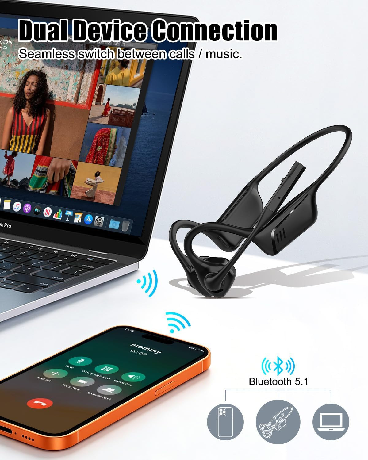 Open Ear Bluetooth Headphones with Microphone – Noise Cancelling Wireless Headse