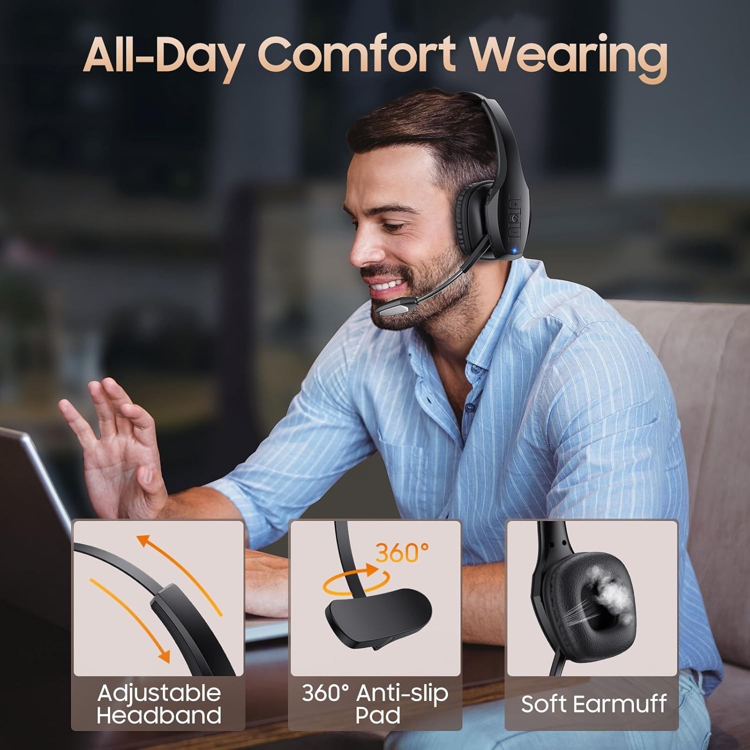 Trucker Bluetooth Headset, V5.2 Wireless Headset with Upgraded Black