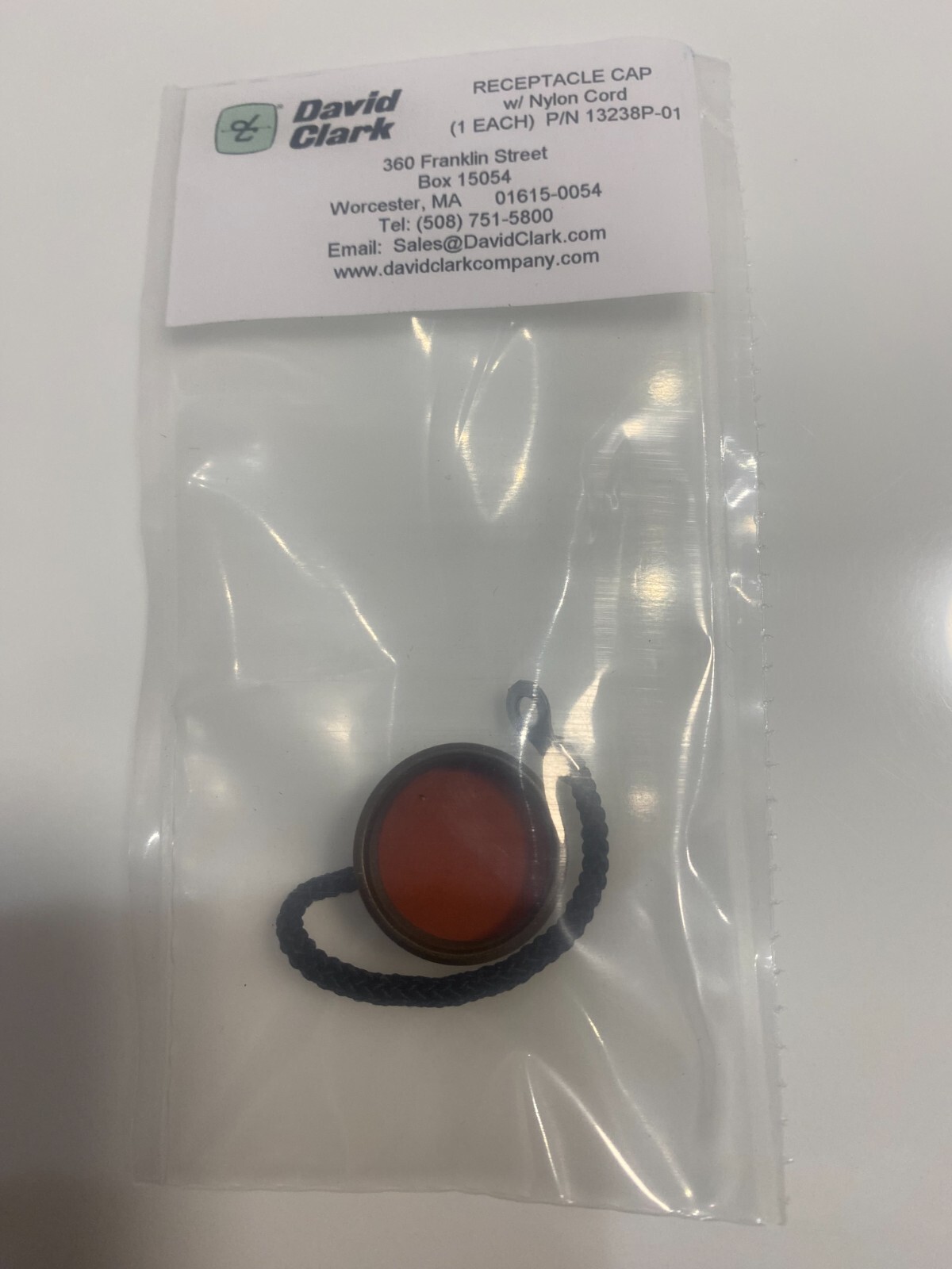 David Clark, Receptacle Cap w/ Nylon Cord, p/n 13238P-01