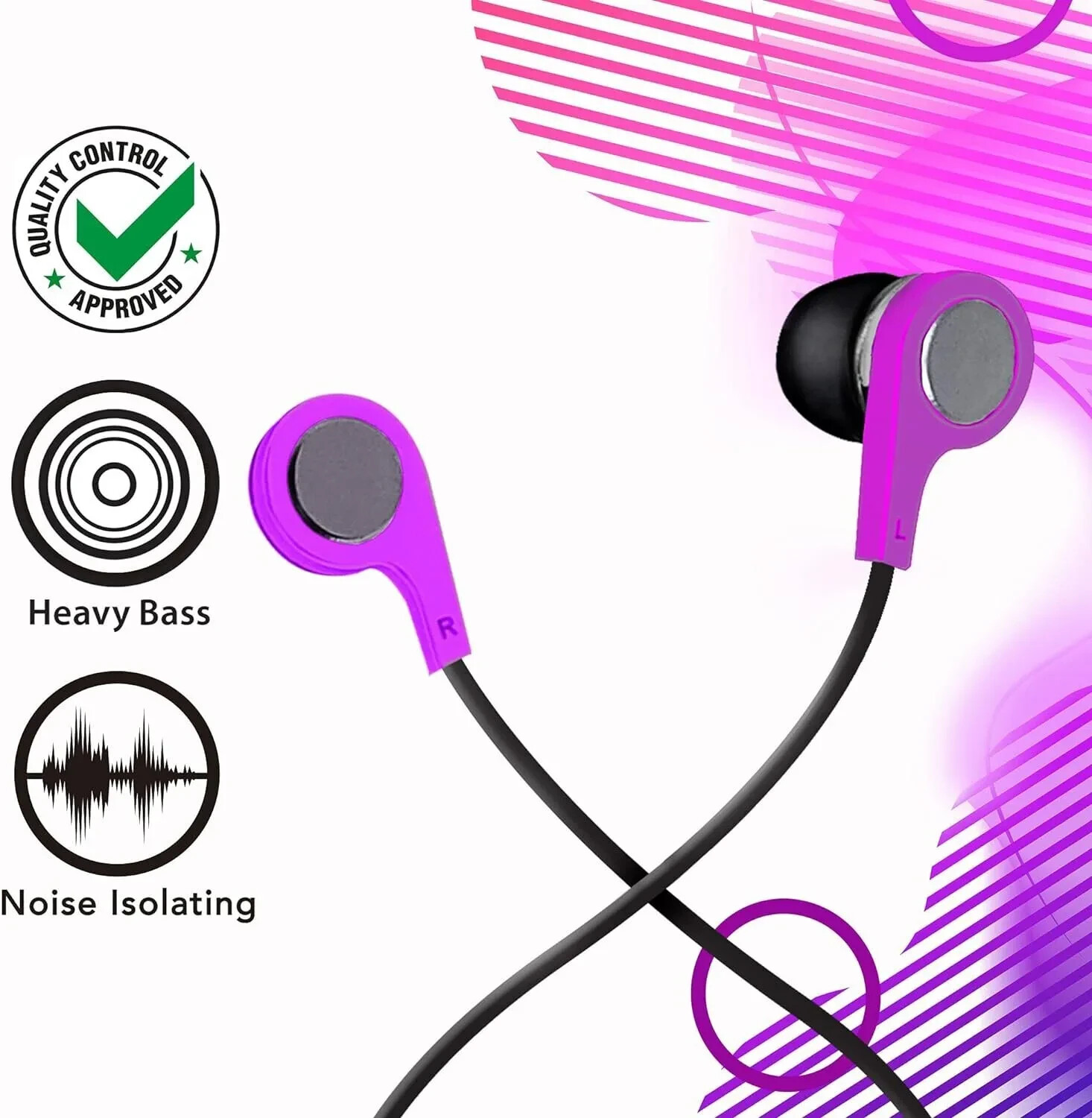 Maxell Bass 13 Heavy-Bass in-Ear Earbuds with Built-in Microphone – Purple