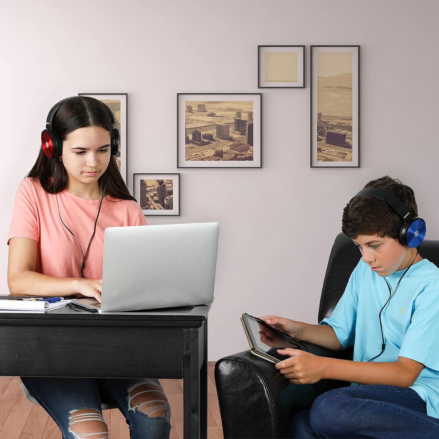 Classroom Headphones-Bulk 10-Pack, Student on Ear Color Varieties- Comfy Swivel