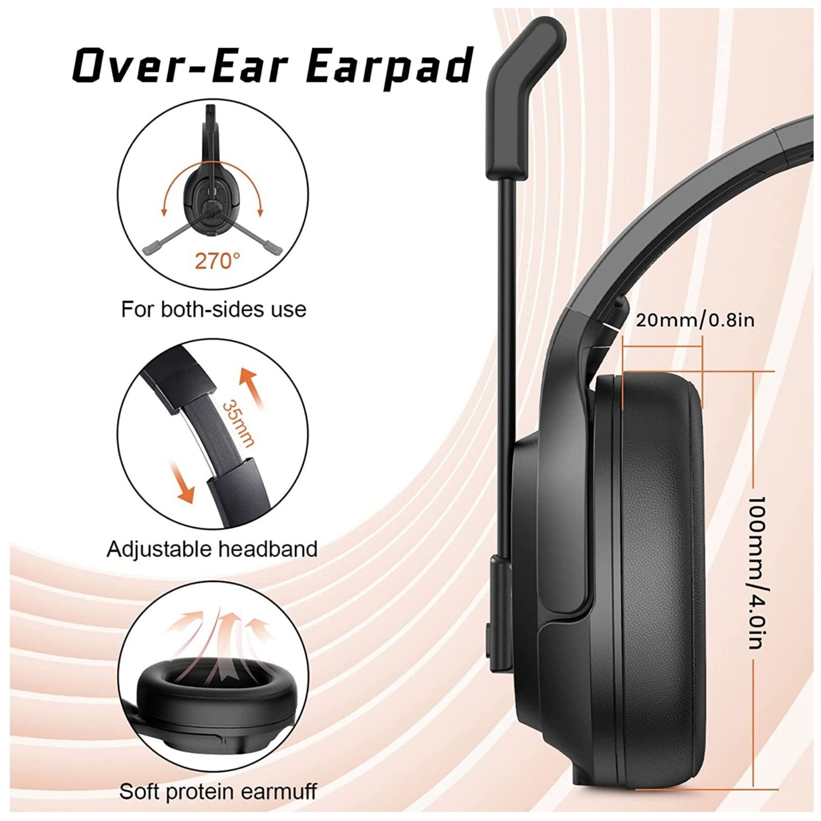 EKSA Noise Cancelling Trucker Bluetooth Headset with Microphone and Mute Button