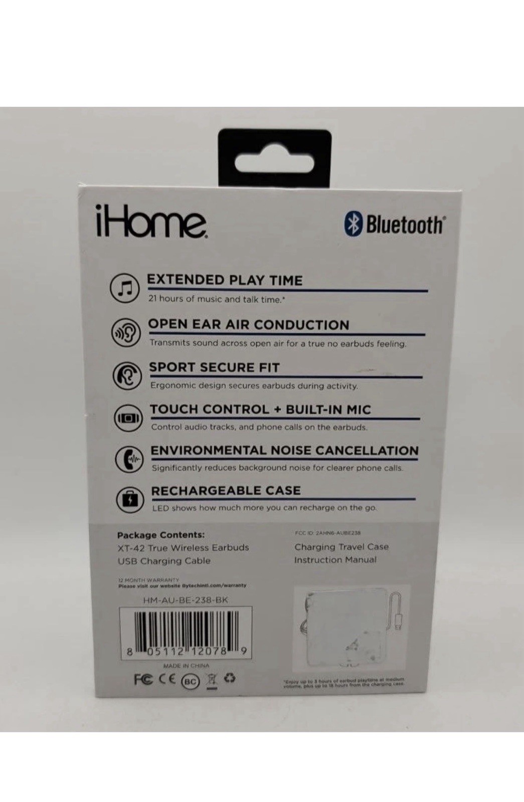 iHome True Wireless Earbuds Sport Touch control EarHook Headphones with Mic