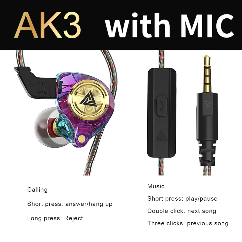 Yeabomy Wired Gaming Earbuds, Ak3file in Ear Monitors, Deep Bass Sound Purple