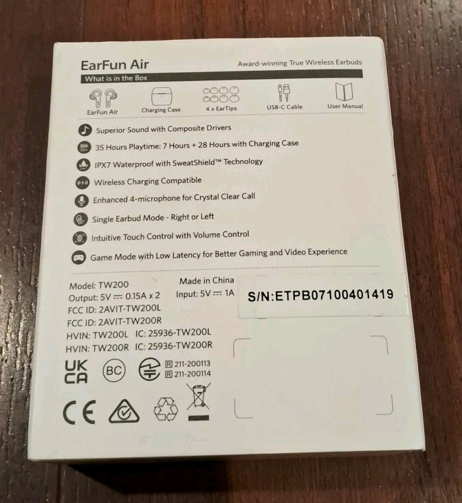 NEW (Open Box) EarFun Air True Wireless Earbuds IPX7 Has 4 Mics Runs 35 Hours +