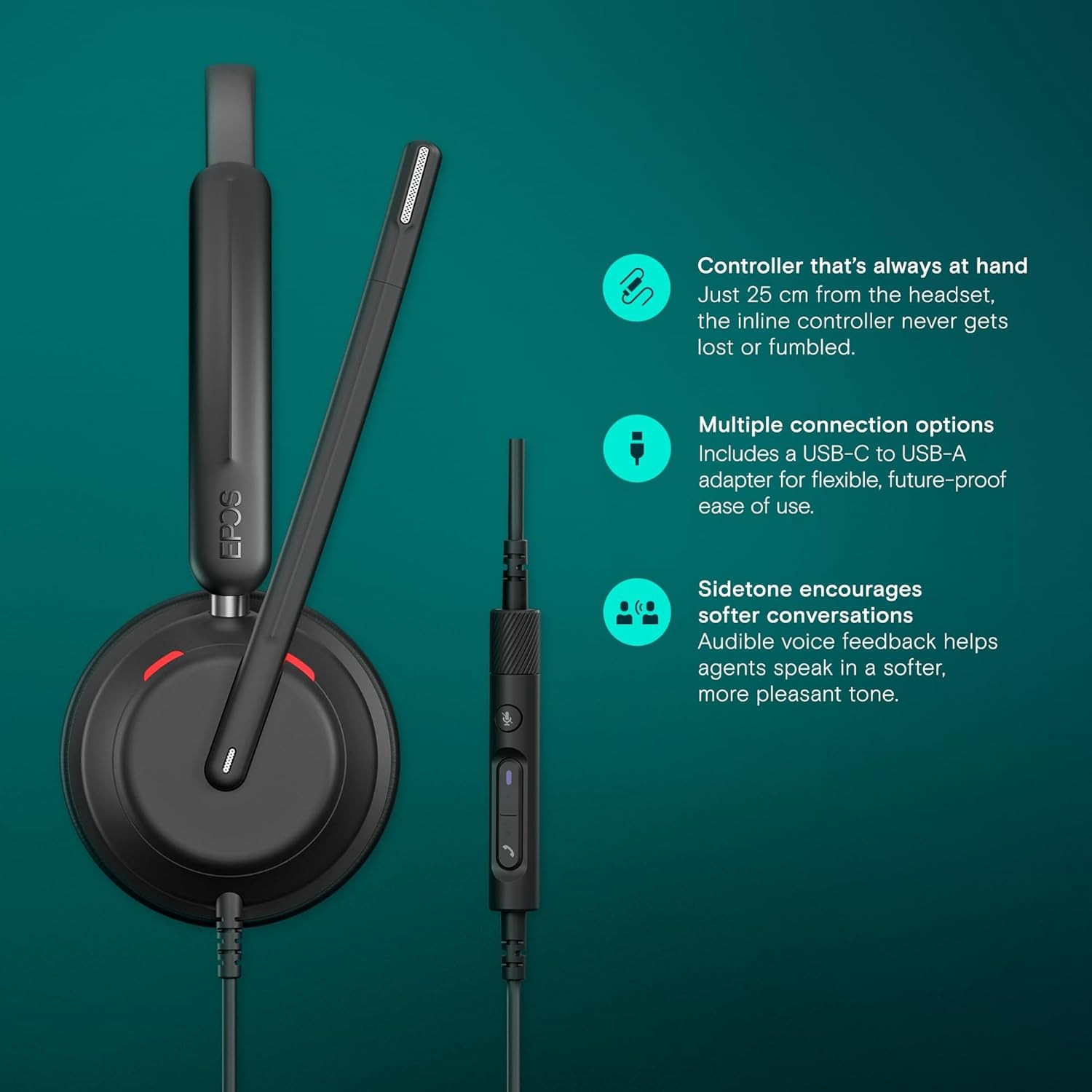 EPOS Impact 760 Dual-Sided USB-C+A Wired On-Ear Headset /w Noise Cancelling Mic