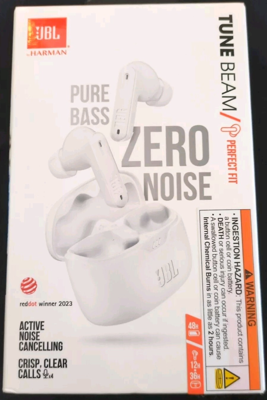 JBL Tune Beam Ear Buds Zero Noise Pure Bass Bluetooth Brand New – White