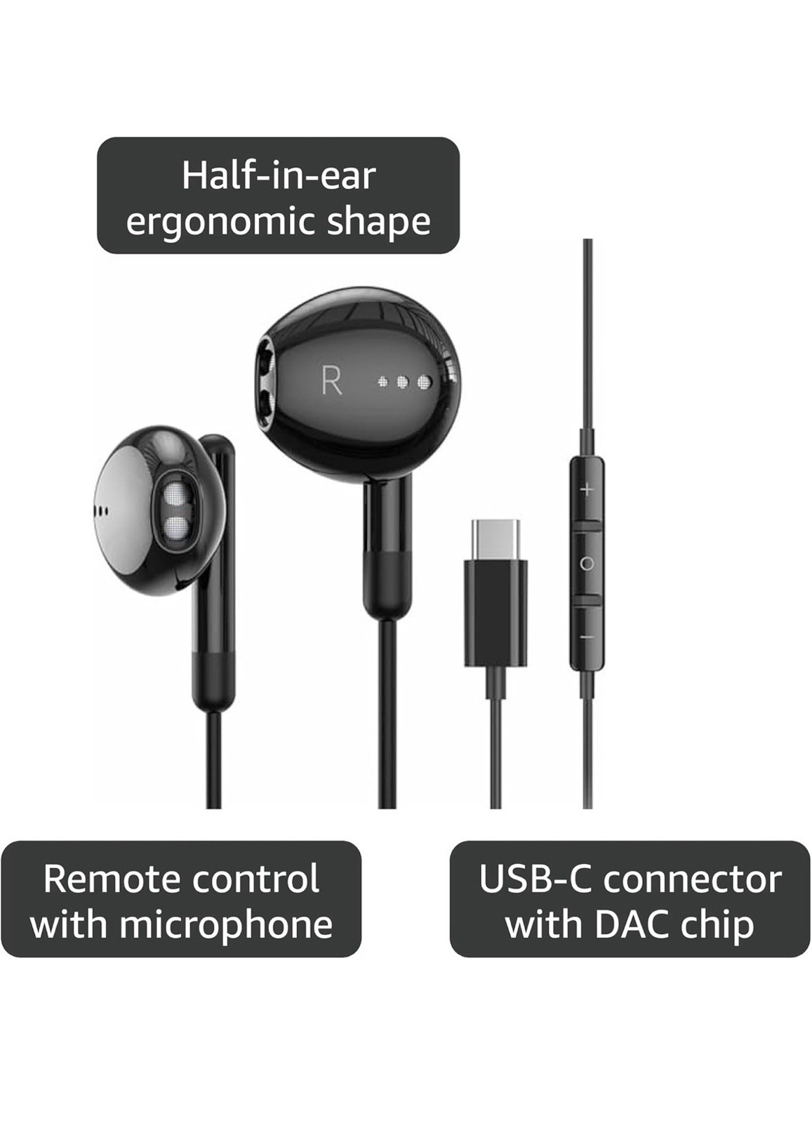 USB C Headphones for iPhone 17 16 15 Pro Max Plus iPad C Earphones, Black