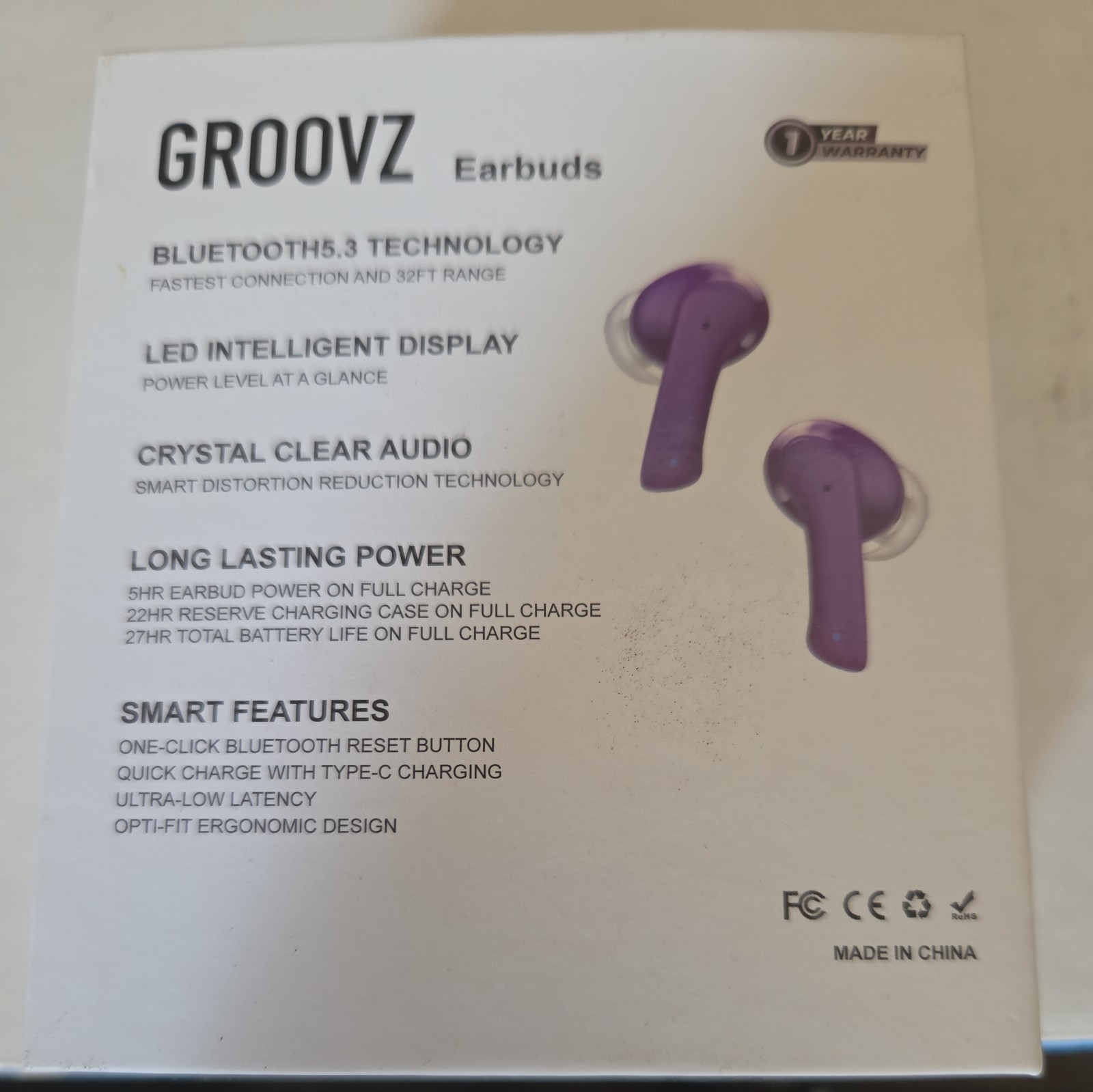 New Groove Purple Bluetooth Earbuds Unopened Package