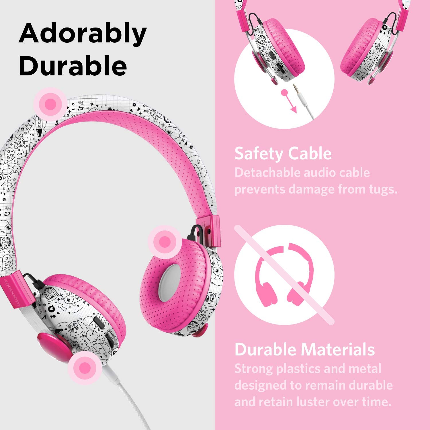 LilGadgets Kids Headphones for School – Ages 4+, 4 Years +, Far Out Doodles