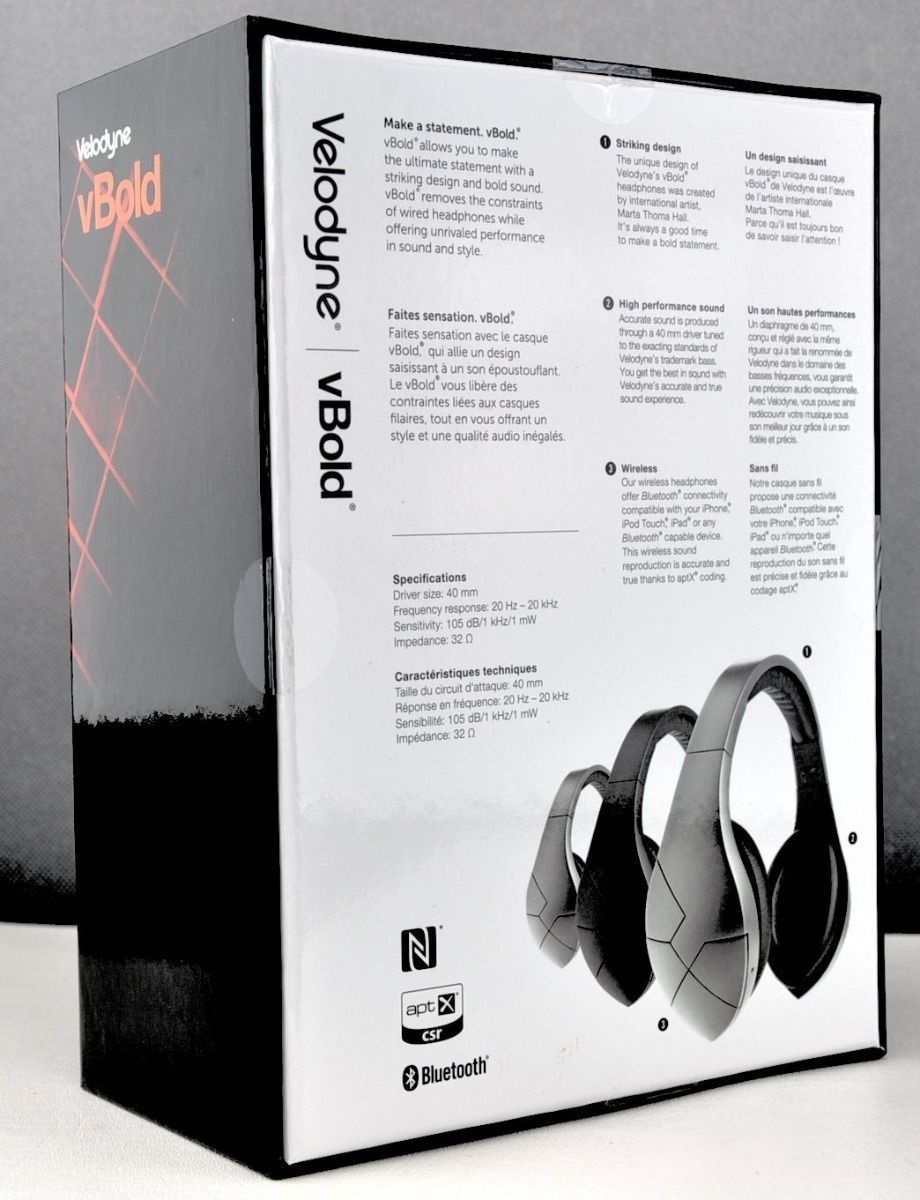 New Authentic Velodyne VBOLD OVER-EAR BLUETOOTH HEADPHONES 30Feet aptX