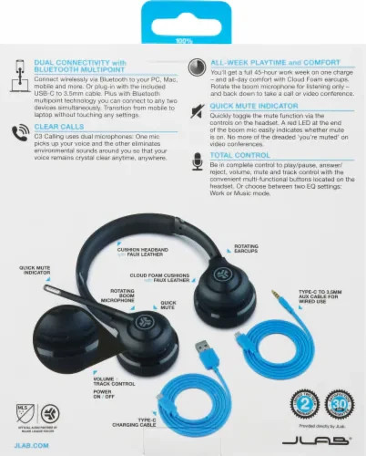 JLAB Go Work BLK4 Wireless Or Wired Microphone Office Headset Black