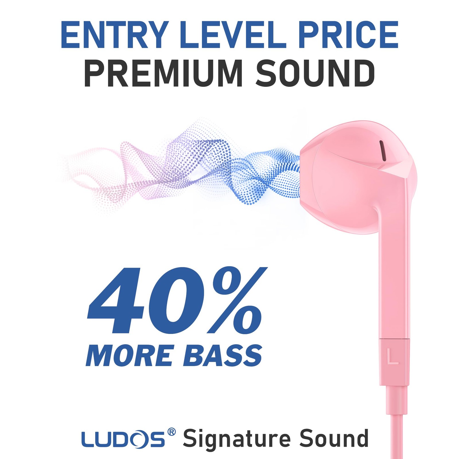 LUDOS FEROX Wired Earbuds in-Ear Headphones, 5 Year Warranty, 1 Pack, Pink