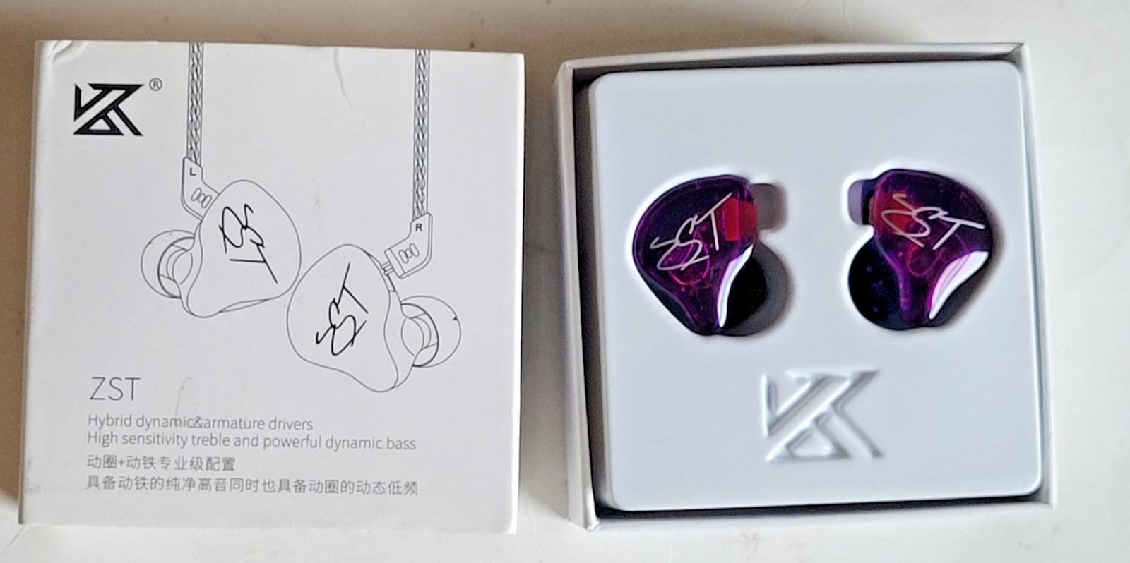 NEW KZ ZST Dynamic Hybrid Dual Driver in-Ear Headphones Purple With Mic