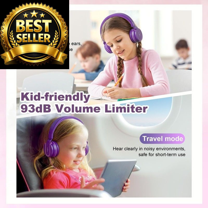Kids Headphones, Wired Headphones for On Ear with small, Pink Purple