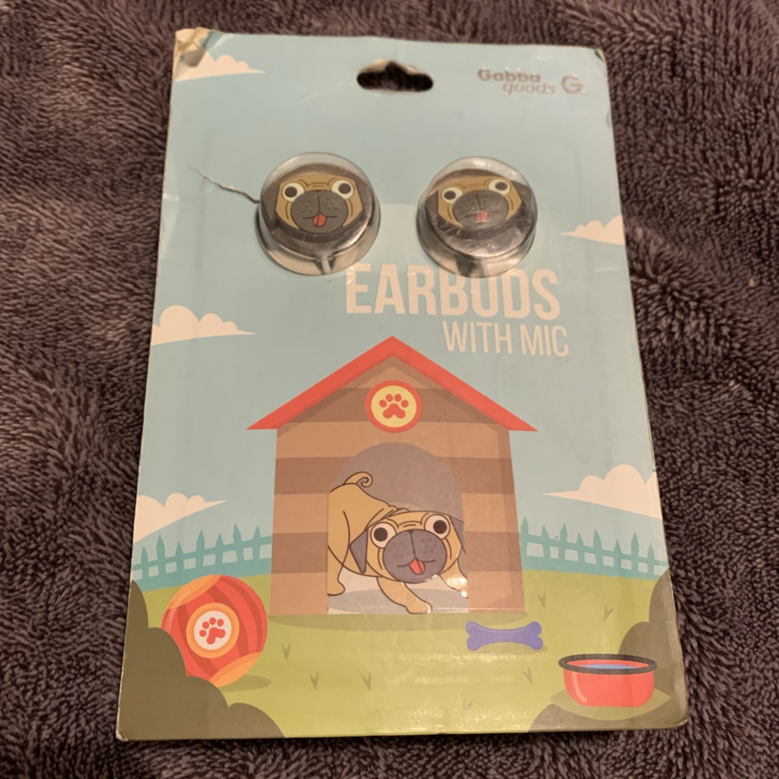 Gabba Goods G Earbuds with Mic Pug Dog New
