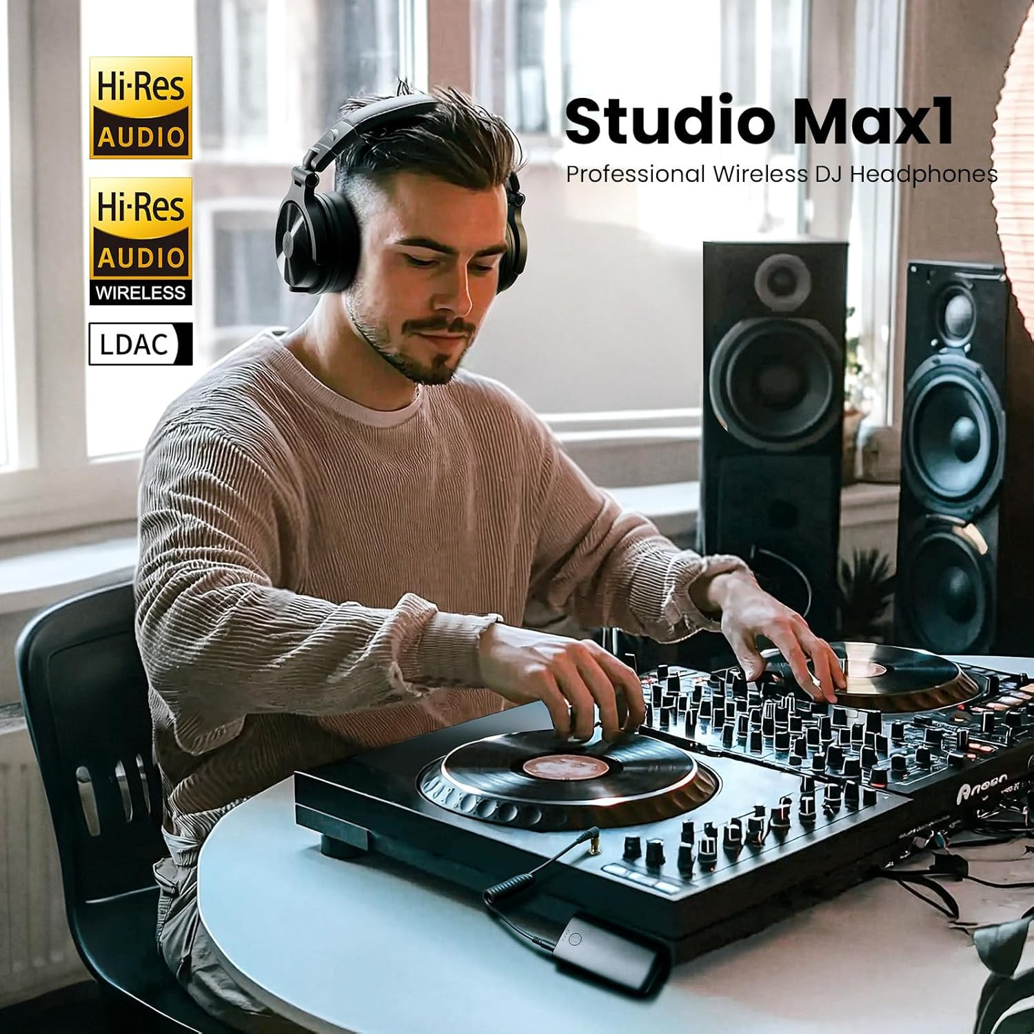 Studio Max Low-Latency Wireless DJ Headphones, 120H Playtime, Hi-Res Audio