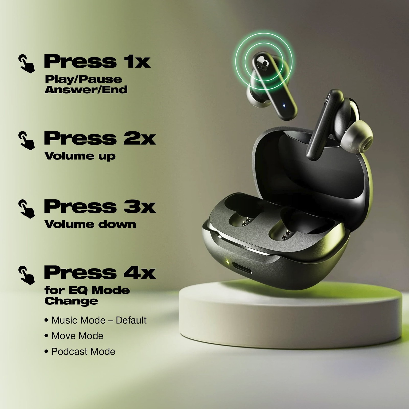Skullcandy Smokin’ Buds XT True Wireless in-Ear Earbuds, Black