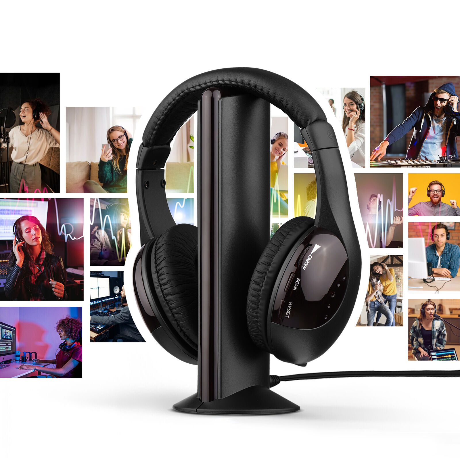 5 in 1 Wireless Cordless Headphones Headset with Mic for TV Watching Radio J4E3