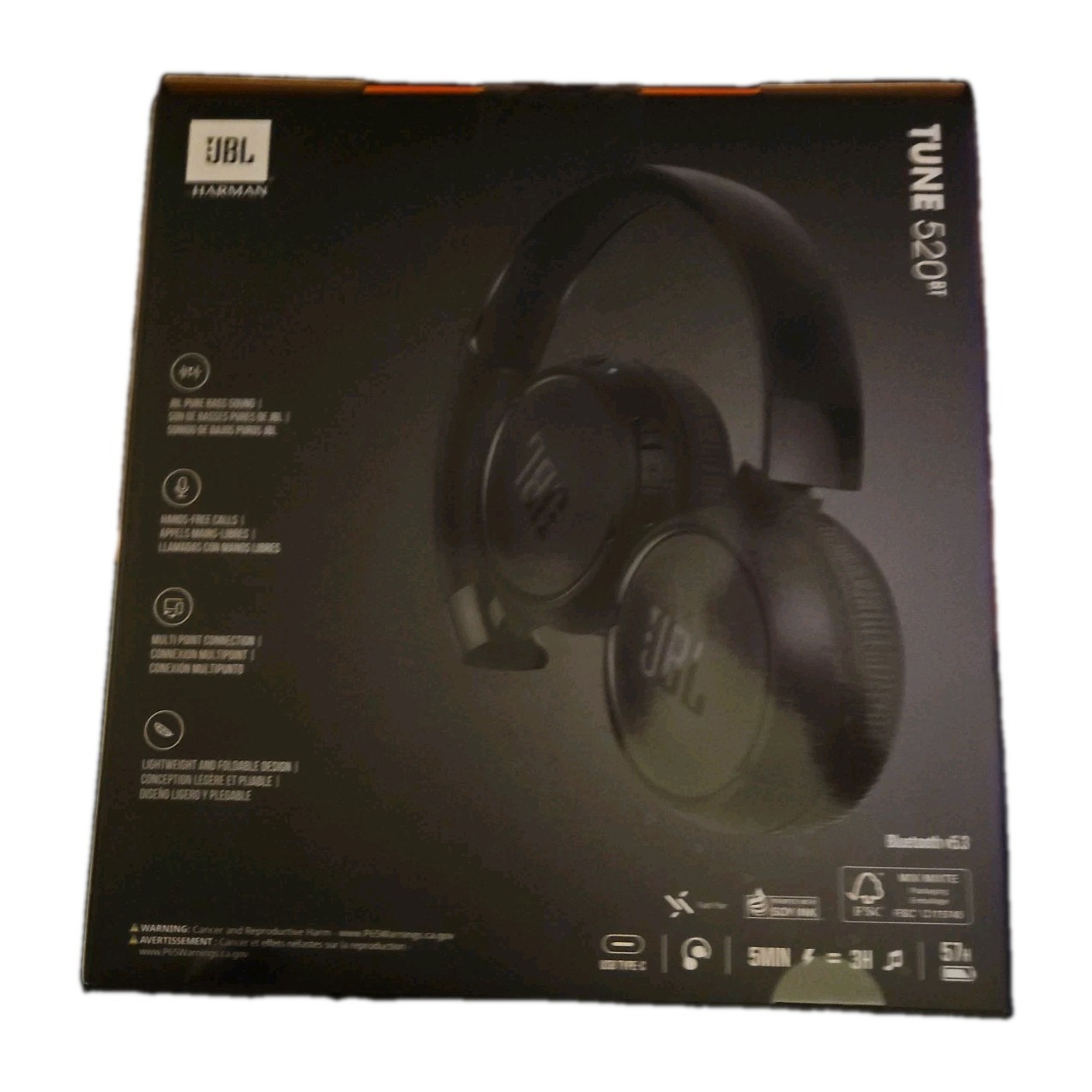 JBL Tune520 Over the Ear Headphones – Black
