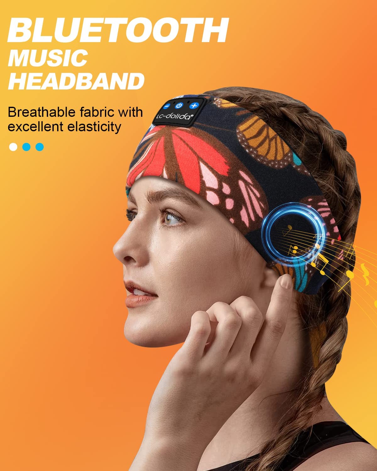 LC-dolida Sleep Headphones Headband 1 Count (Pack of 1), Artistic Butterfly