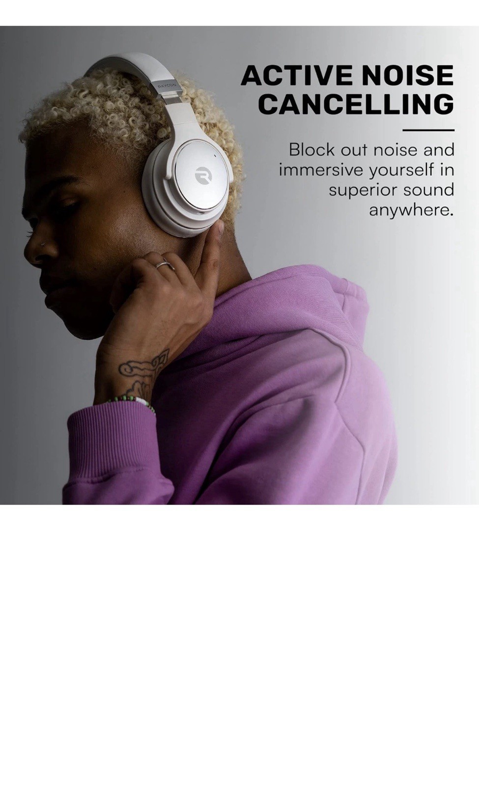 Raycon RBH820-WHI The Everyday Over-Ear Noise-Canceling Headphones – White