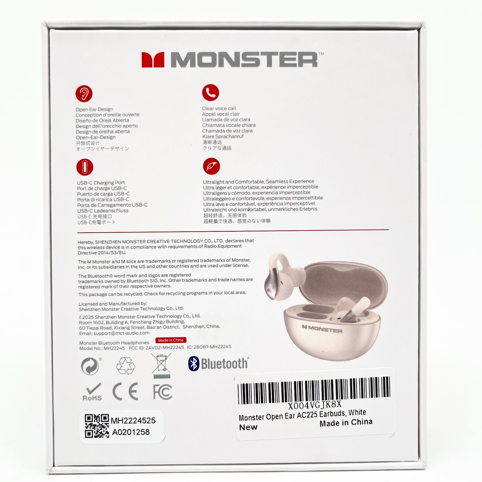 NEW Monster Open Ear AC225 Air Conduction Bluetooth Headphones