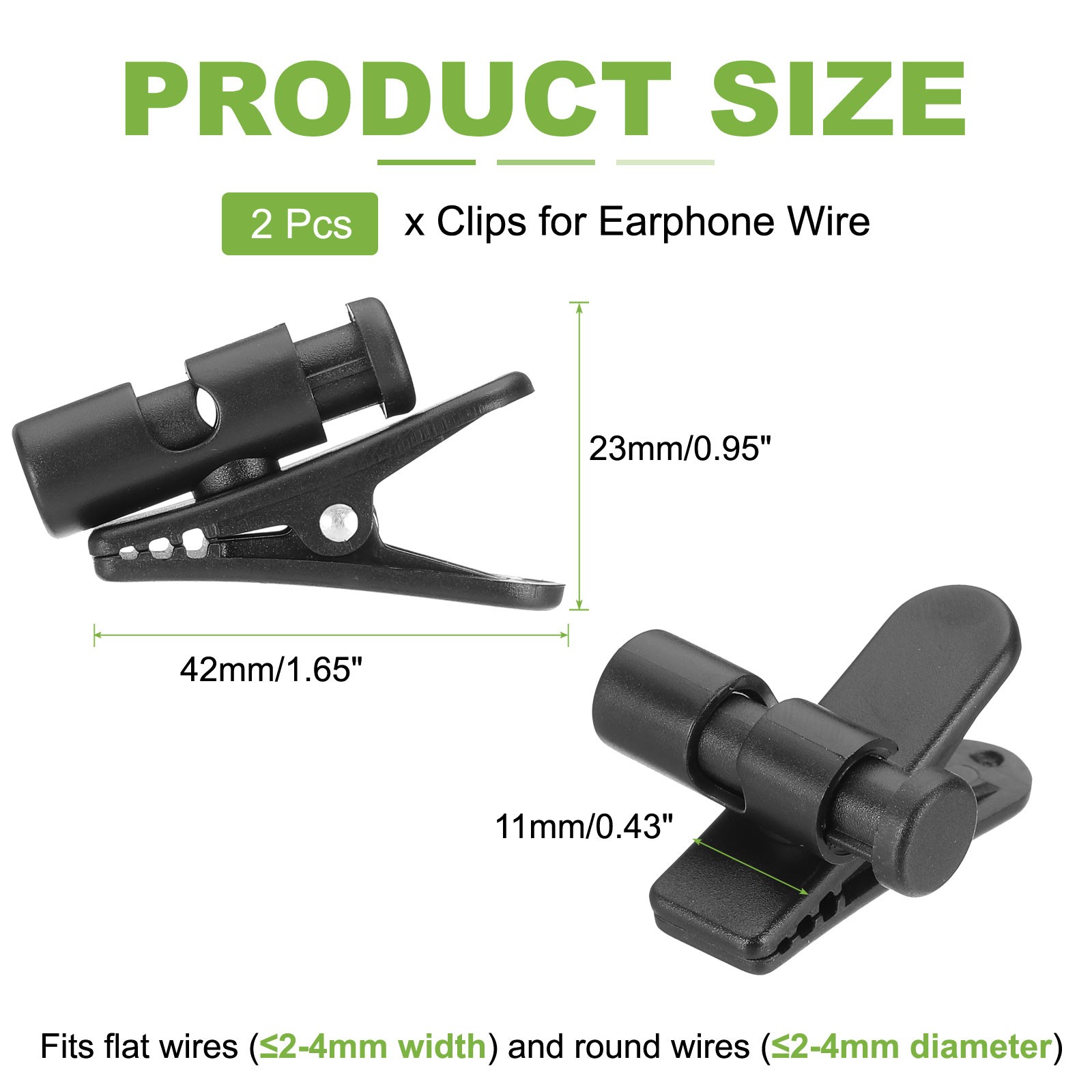 2 Pcs 360 Degree Rotate Headphone Wire Clip 1.65″x0.43″x0.91″ Black