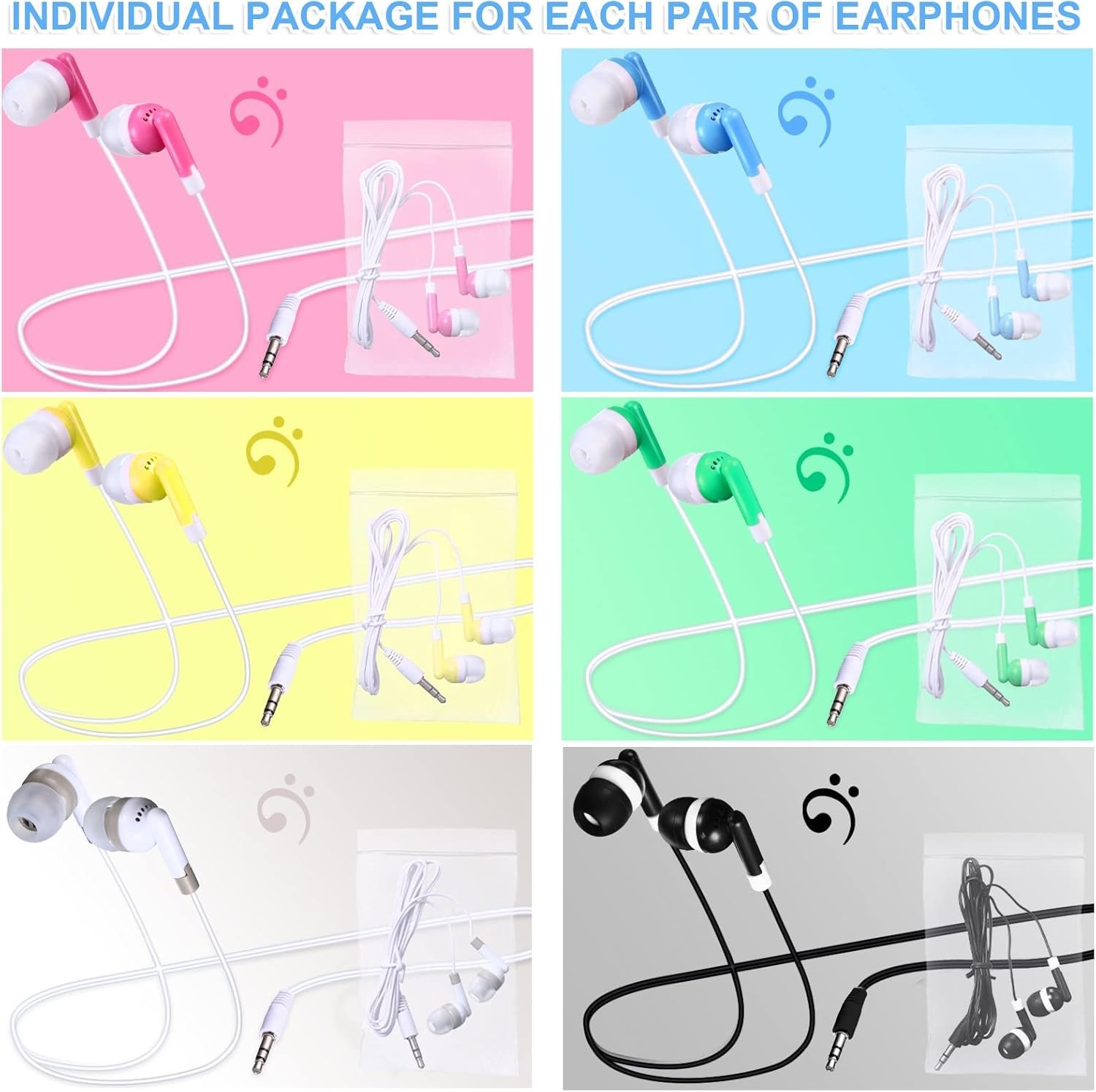60 Pack Earbuds for Group Use – Assorted Colors, Retro Style