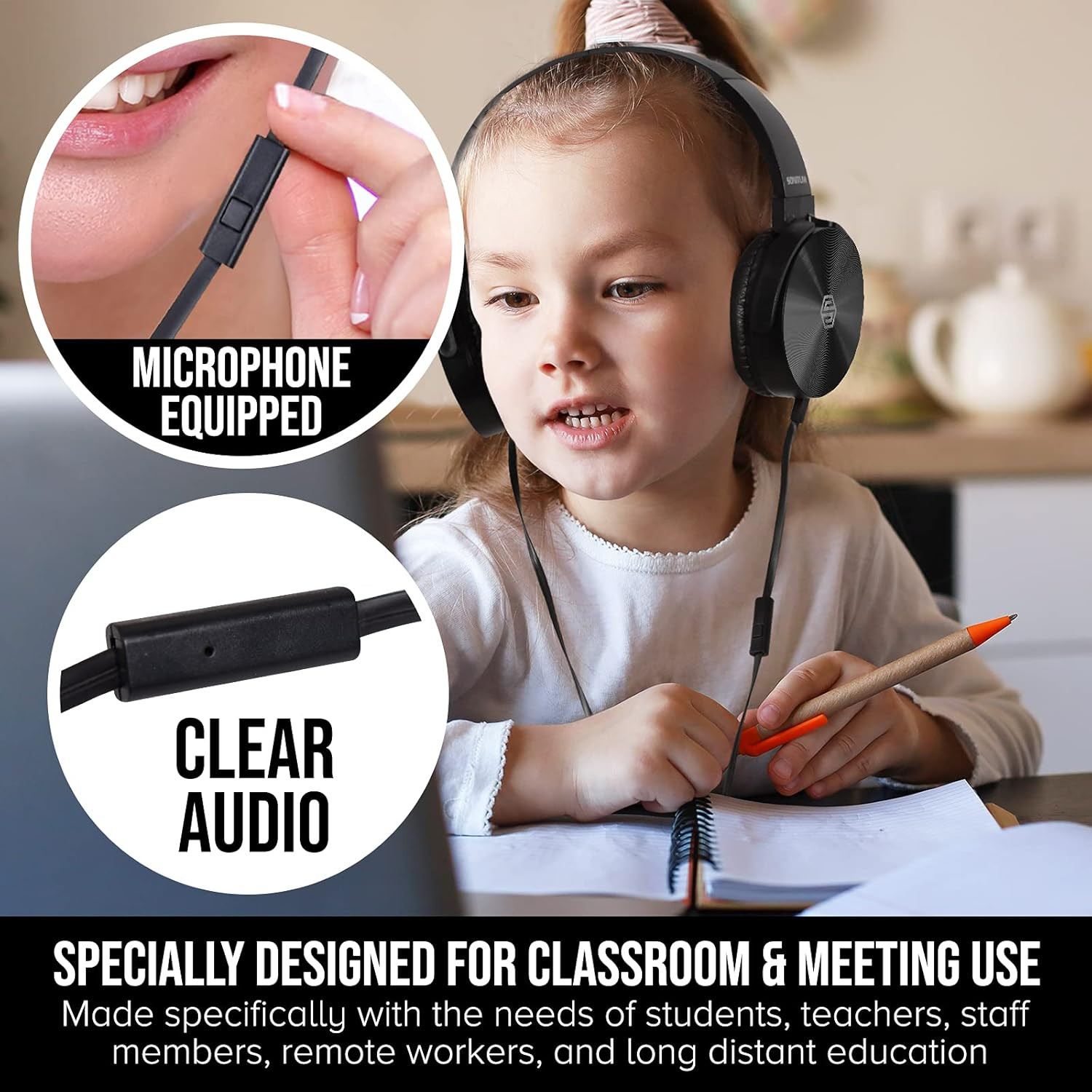 Premium Classroom Headphone & Mic Set 3.5Mm Jack Stereo Sound Earphones with Mic