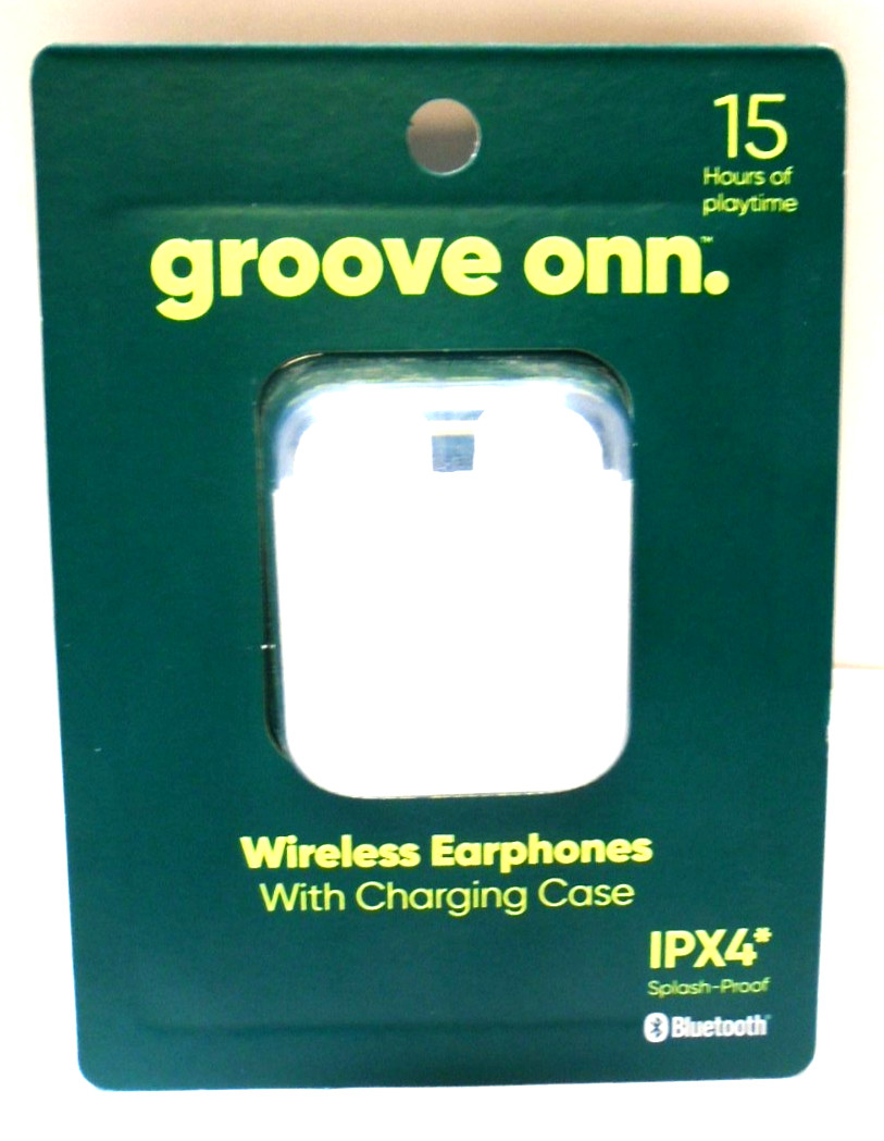 Groove Onn. Wireless Earphones W/Charging Case White IPX4 Splash-Proof Free Ship