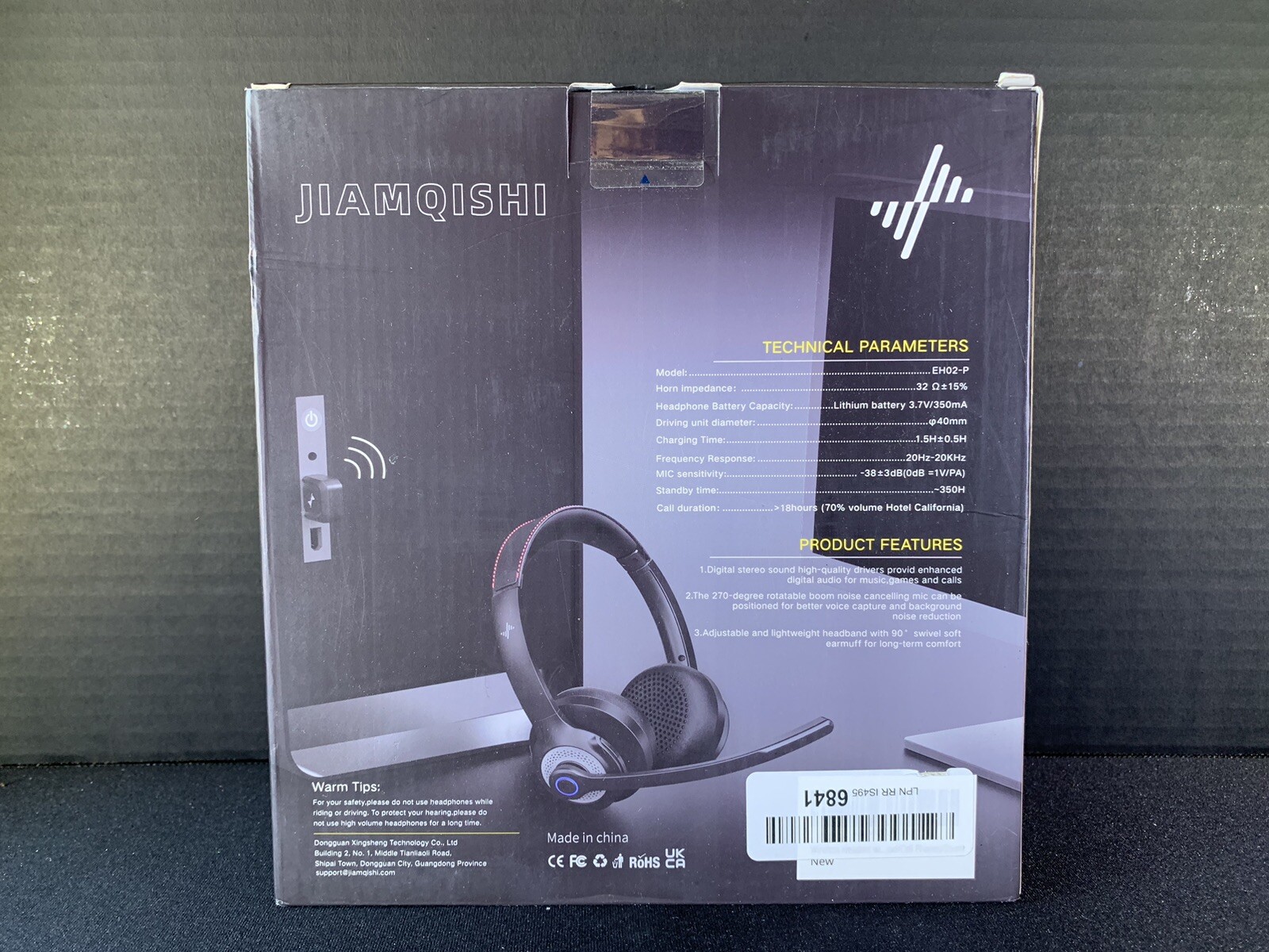 Jiamqishi EH02-P Black AI Noise Cancelling Bluetooth Wireless Headphones
