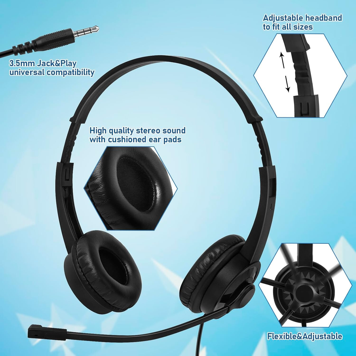 2 Pack Wired Headphones with Microphone, Rotating Mic, Noise Canceling,PlugNPlay