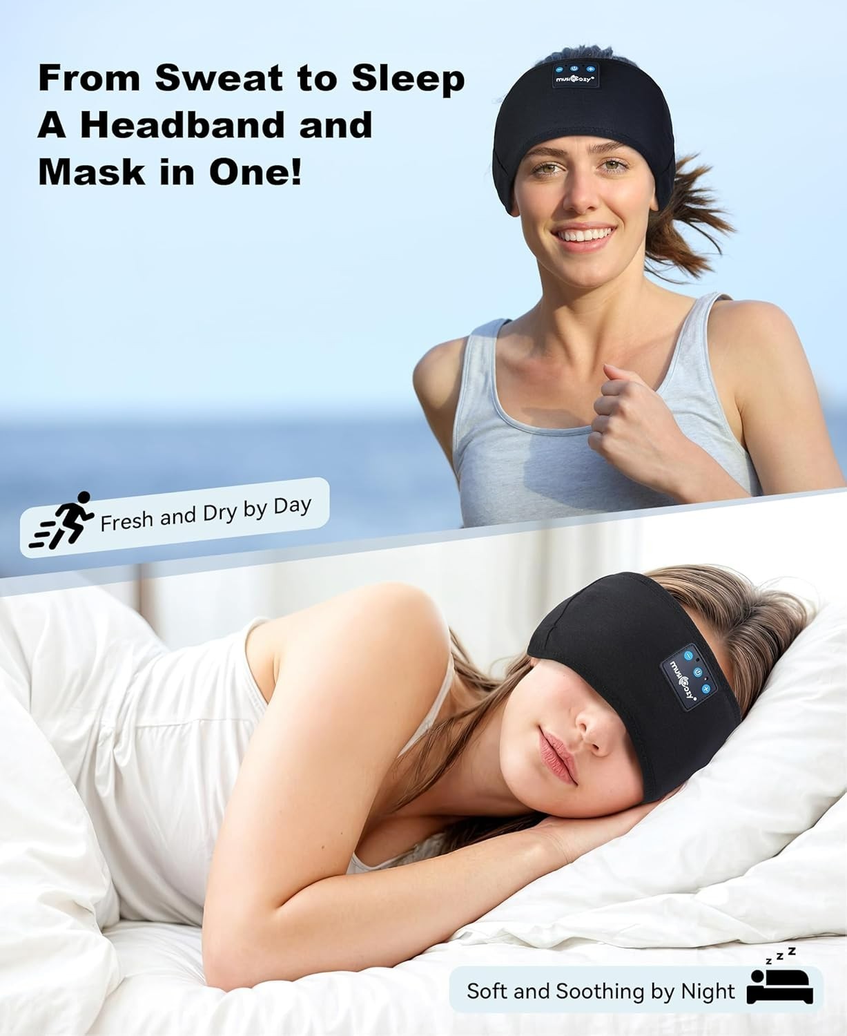 MUSICOZY Sleep Headphones Bluetooth 5.4 Headband Wireless Workout