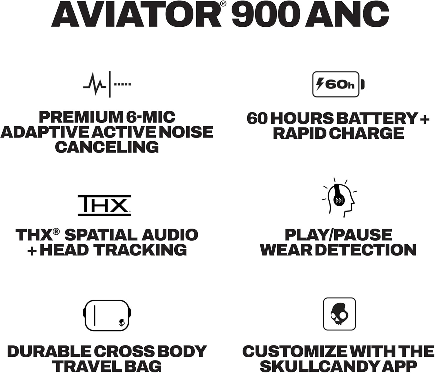 Skullcandy Aviator 900 ANC Wireless Over-Ear Bluetooth Headphones New!!!