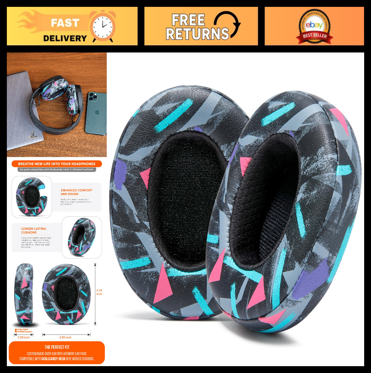 Upgraded Earpads for Skullcandy Crusher Evo & Wireless, Enhanced Comfort, Sound