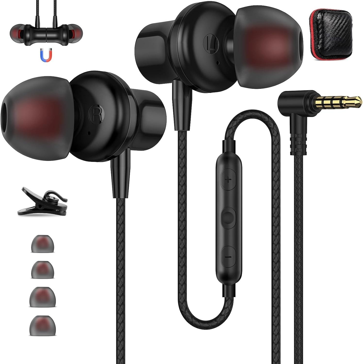 3.5mm Headphones 5.9 ft Long Cord Wired Earbuds with Microphone Noise Isolati…