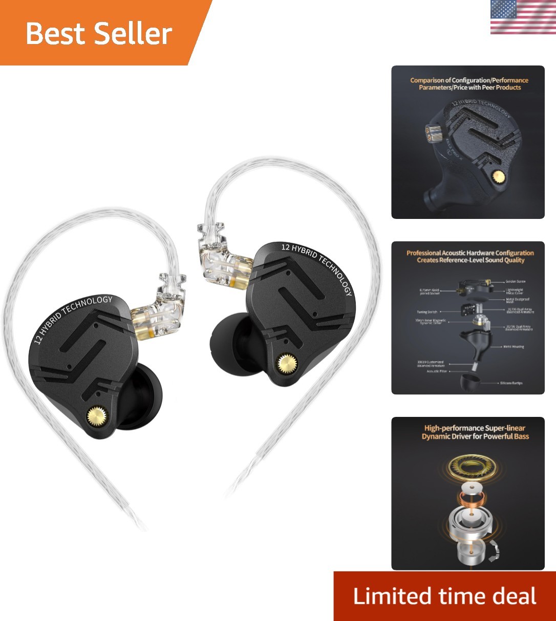 High-Fidelity KZ ZS12 PRO X In Ear Monitor with Detachable Cable for Gaming
