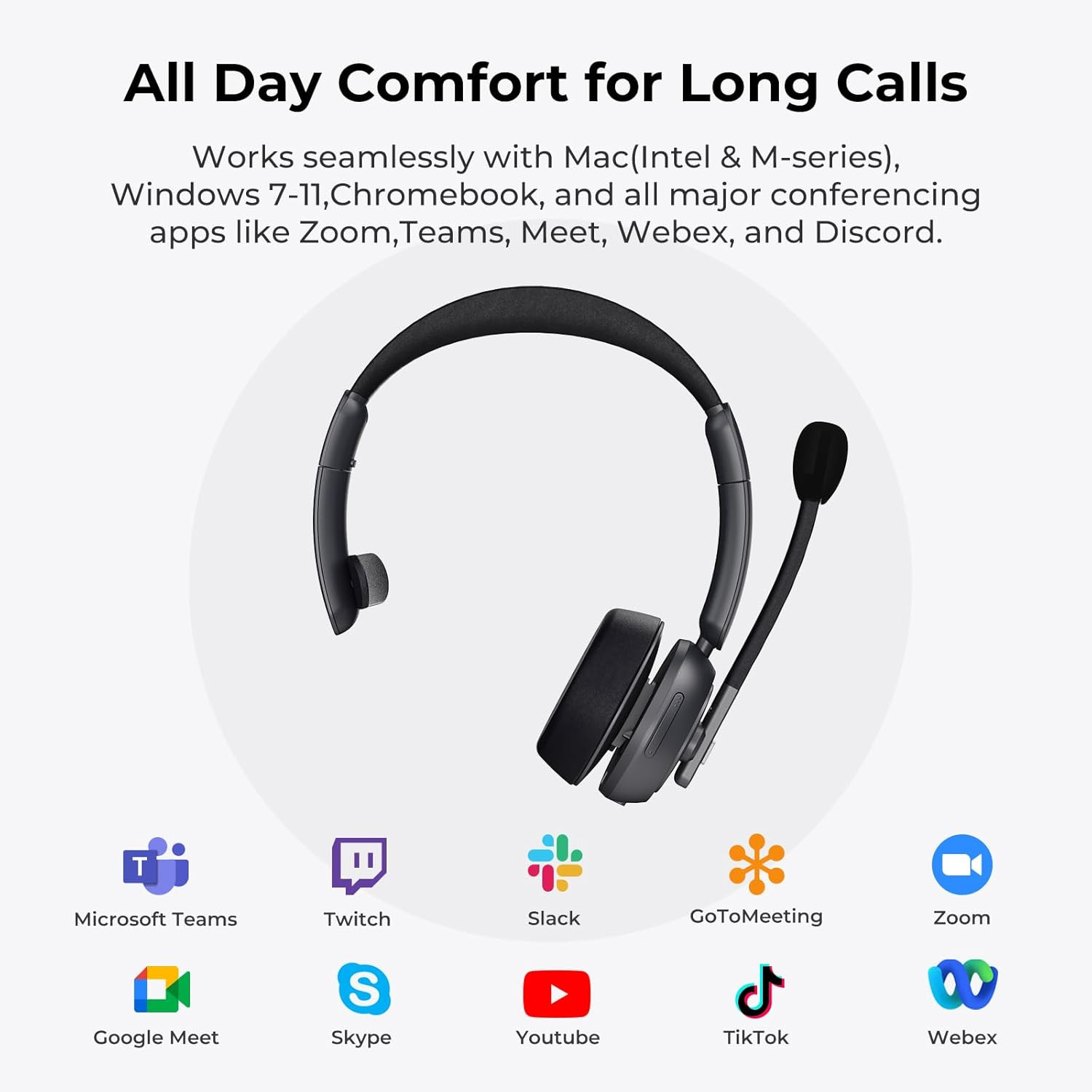 EP310 Bluetooth Headset with Mic, Noise Canceling, Mute Button, USB Dongle
