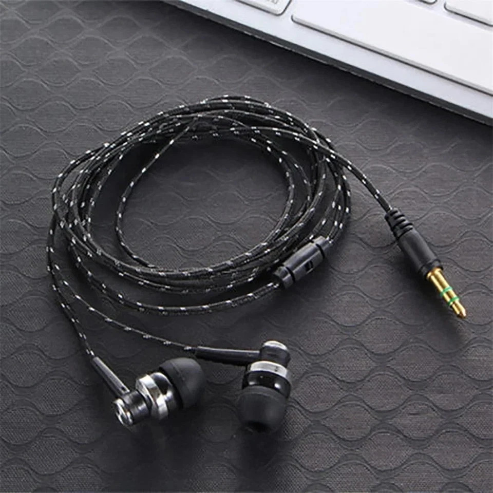 1Pc Wired Stereo Earphones 3.5mm, In-Ear with Mic, Nylon Weave Cable for Laptop