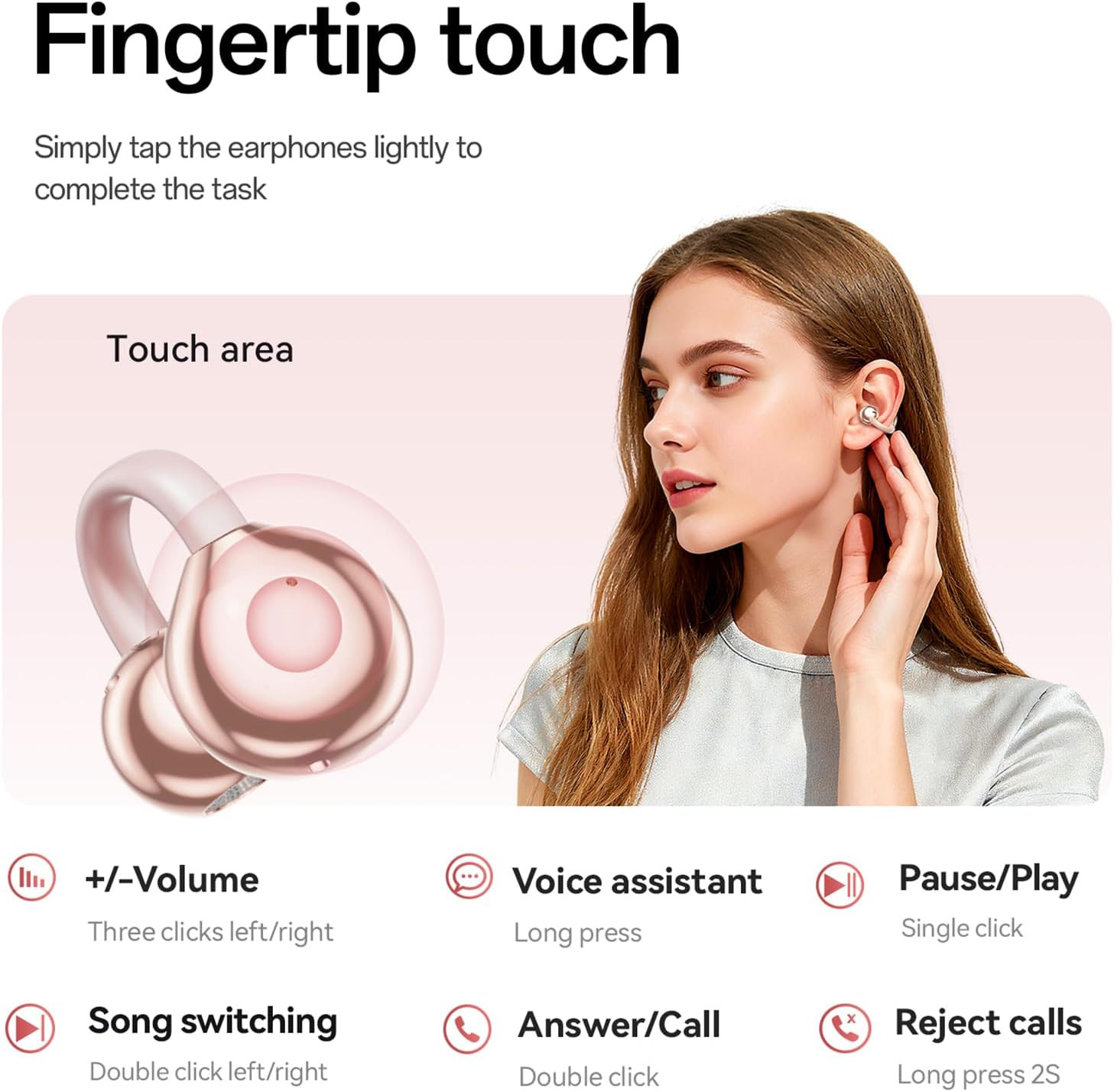 Bluetooth 6.0 Clip-On Earbuds for Women, Hi-Fi Sound, 40H Playtime