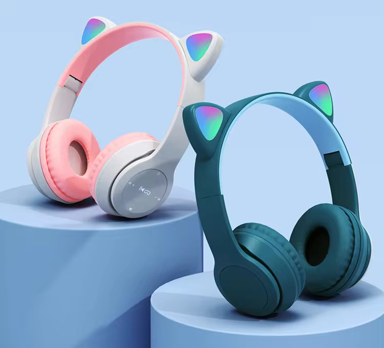 P47 Wireless Cat Ear Headphones Bluetooth 5.3 LED Stereo Headset Kids Girls New