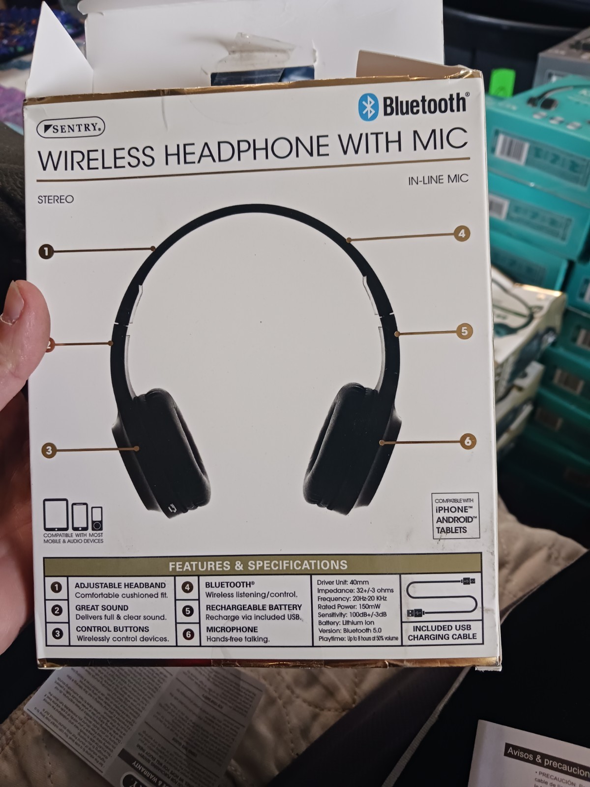 Sentry Bluetooth Wireless Headphone BT100 Black New Sealed. Untested. 8 Hours