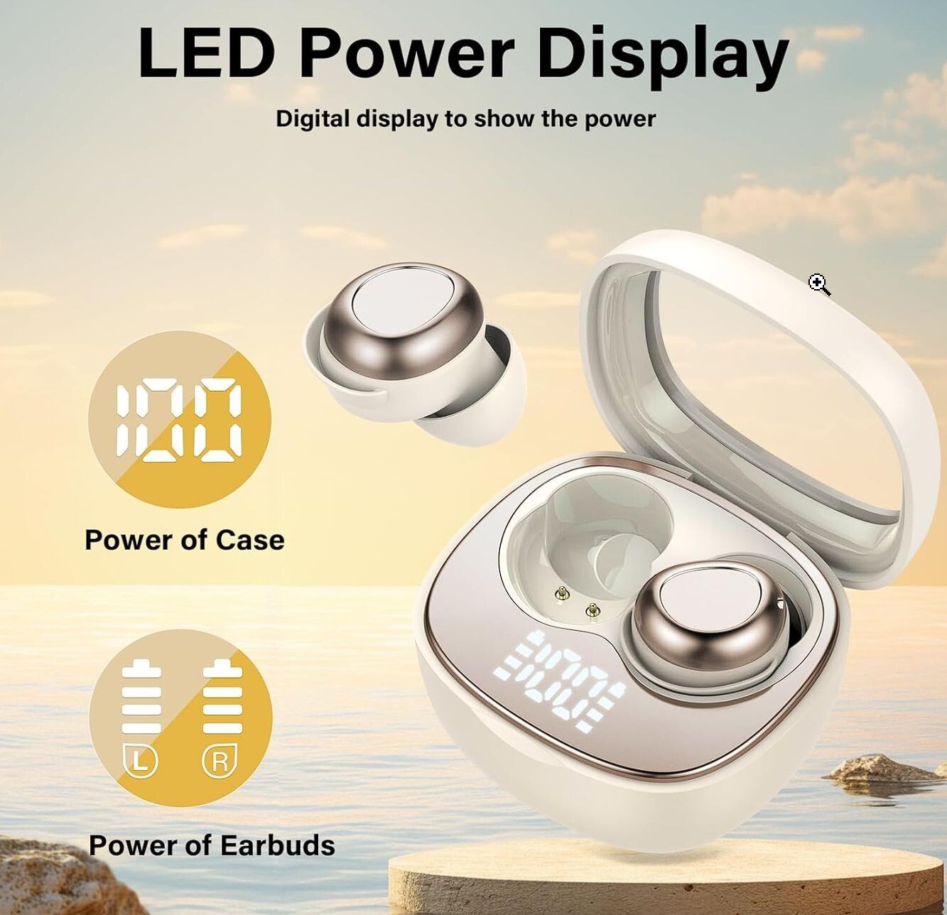 Hendari S29 Bluetooth 5.4 Wireless Earbuds, 45H Playtime, IPX7 Waterproof, Gold