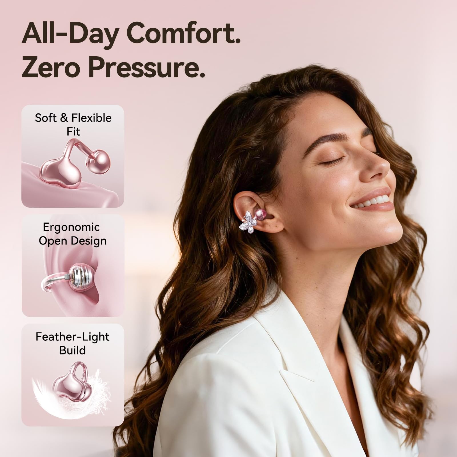 ClipFree Open-Ear Headphones with Butterfly Earrings, Ultra-Comfort & Snug Fi…