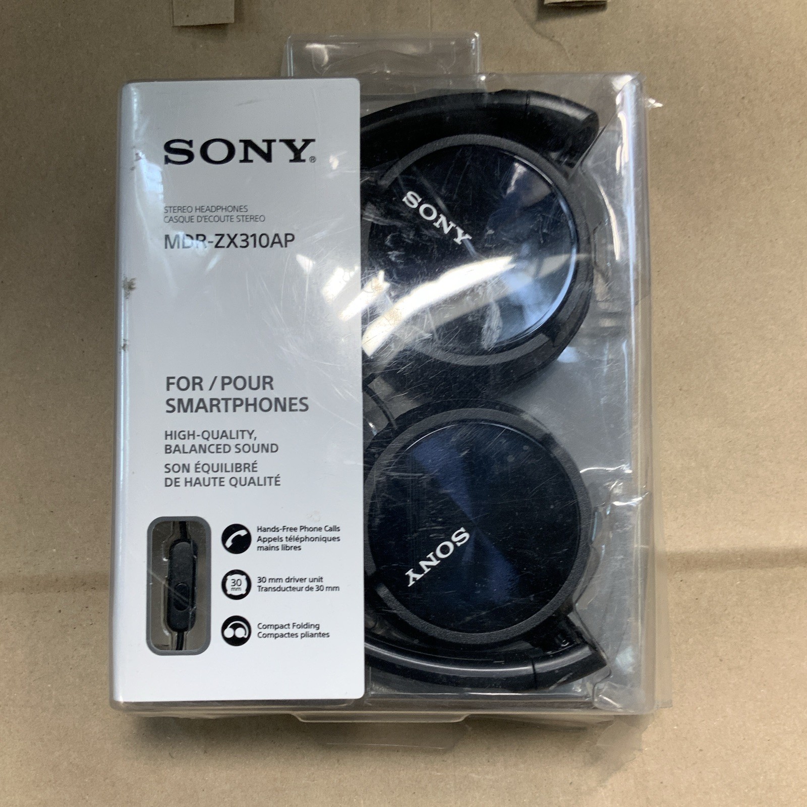 Sony MDR-ZX310AP Black On-Ear Stereo Headphones On-Cable Mic 3.5mm 1.2m