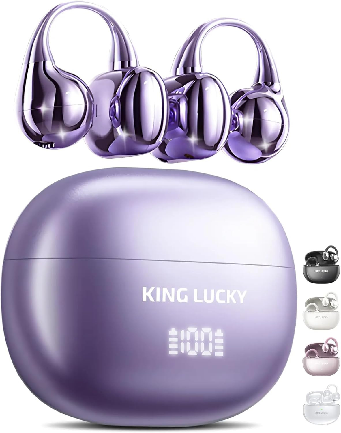 King Lucky Clip-On Earbuds Gen 3, Open-Ear Wireless Bluetooth 6.0 Headphones wit