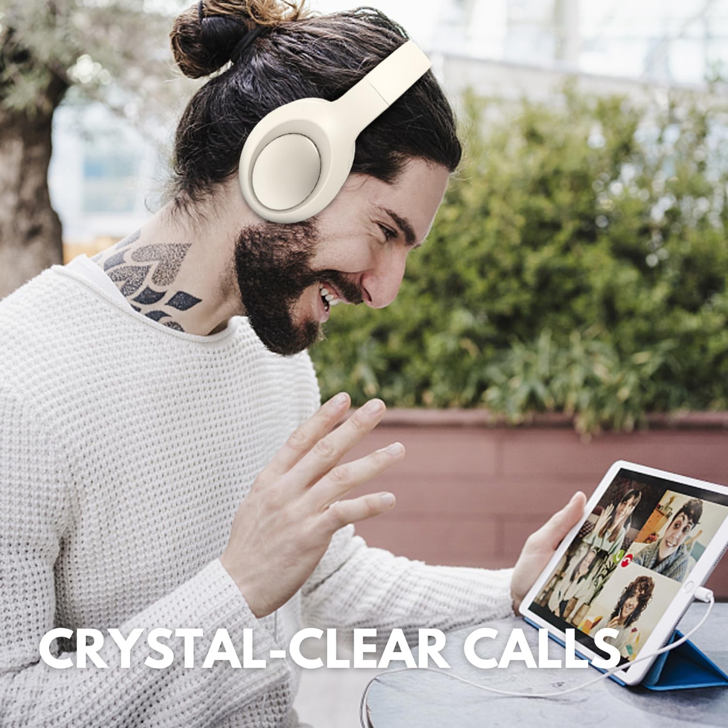 Beige Noise Cancelling Headphones Wireless,Bluetooth Headphones Over Ear, Wir…
