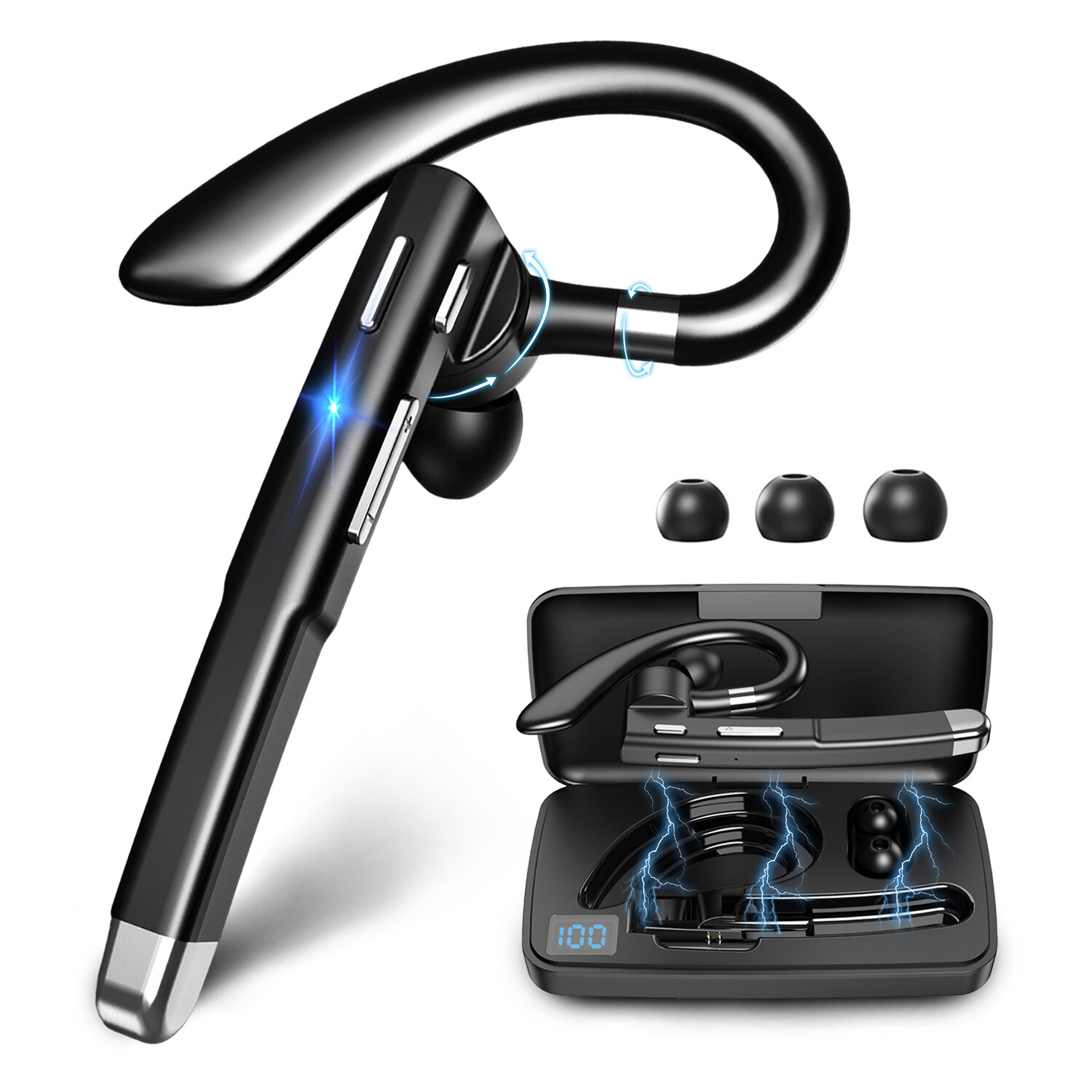 Trucker Wireless Headset Bluetooth 5.1 Earpiece Dual Mic Earbud Noise Cancelling